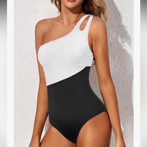 Ladies One strap Swimsuit - Black and White
